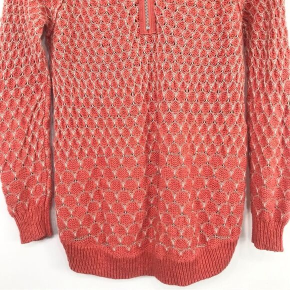 Anthropologie Moth Dotdot Orange Knit Pullover Zip Closure Spring Sweater - Picture 11 of 16